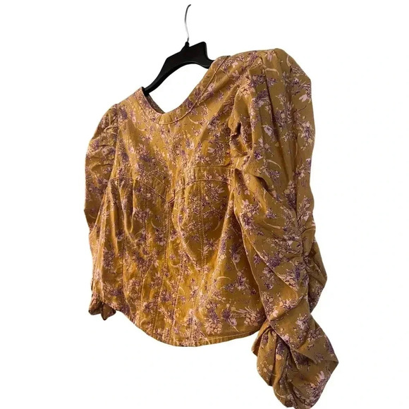 Free People Monica Top Corset Style Back Cut Out 3/4 Sleeve Shirt Size Large - Picture 7 of 7